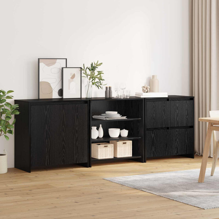 Bufet 3 pcs Stejar Negru 70 x 41 x 75 cm Lemn compozit - WALTI WALTI