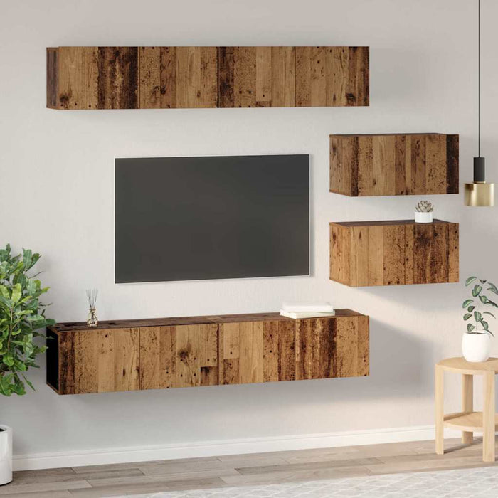 Set comodă TV Pe perete 6 pcs Lemn Vechi Lemn compozit - WALTI WALTI