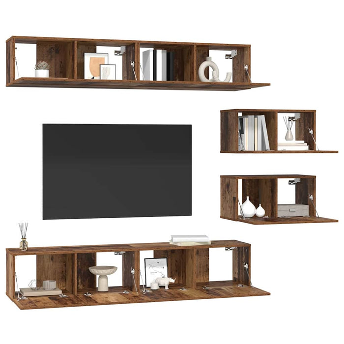 Set comodă TV Pe perete 6 pcs Lemn Vechi Lemn compozit - WALTI WALTI