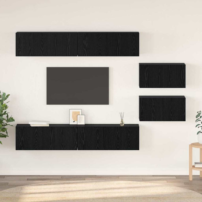 Set comodă TV Pe perete 6 pcs Stejar Negru Lemn compozit - WALTI WALTI