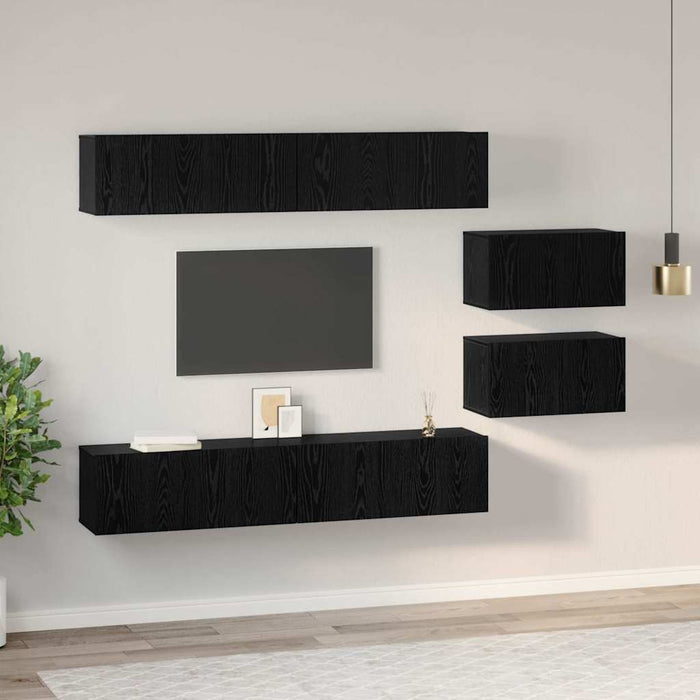 Set comodă TV Pe perete 6 pcs Stejar Negru Lemn compozit - WALTI WALTI