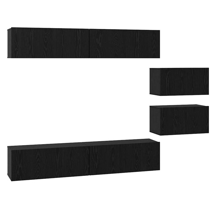 Set comodă TV Pe perete 6 pcs Stejar Negru Lemn compozit - WALTI WALTI