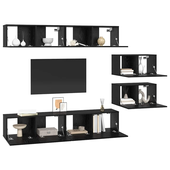 Set comodă TV Pe perete 6 pcs Stejar Negru Lemn compozit - WALTI WALTI