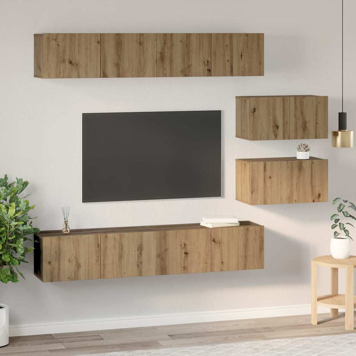 Set comodă TV Pe perete 6 pcs Stejar Artizanal Lemn compozit - WALTI WALTI