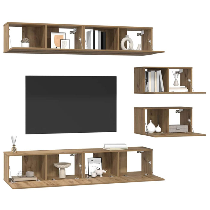 Set comodă TV Pe perete 6 pcs Stejar Artizanal Lemn compozit - WALTI WALTI