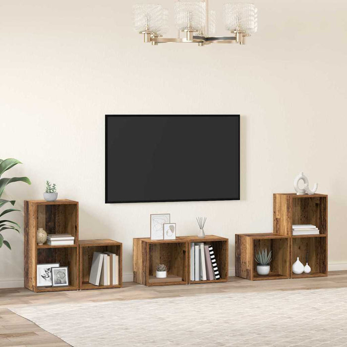 Set comodă TV Pe perete 6 pcs Lemn Vechi Lemn compozit - WALTI WALTI