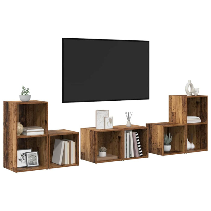 Set comodă TV Pe perete 6 pcs Lemn Vechi Lemn compozit - WALTI WALTI