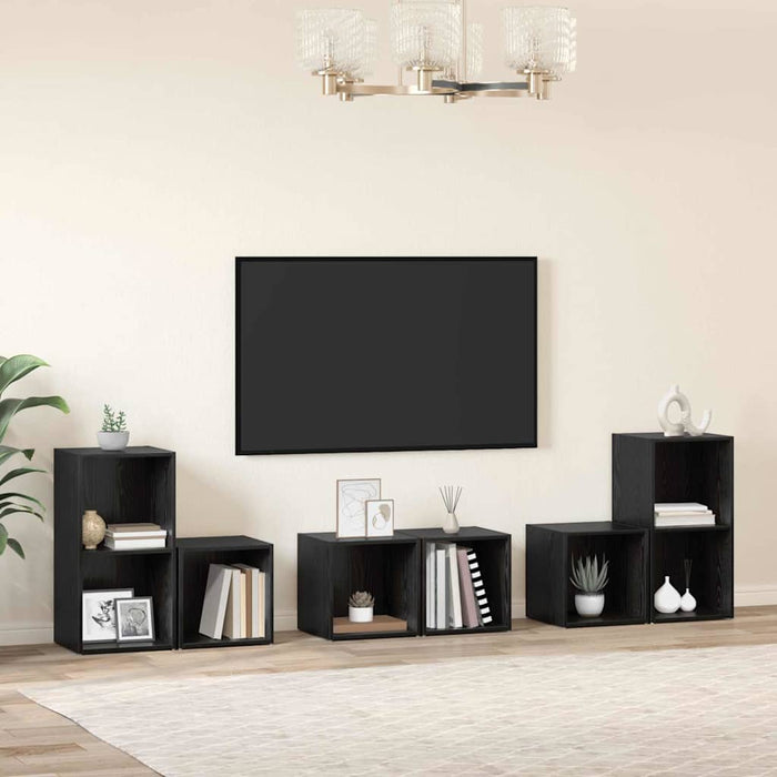 Set comodă TV Pe perete 6 pcs Stejar Negru Lemn compozit - WALTI WALTI