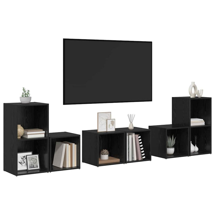 Set comodă TV Pe perete 6 pcs Stejar Negru Lemn compozit - WALTI WALTI