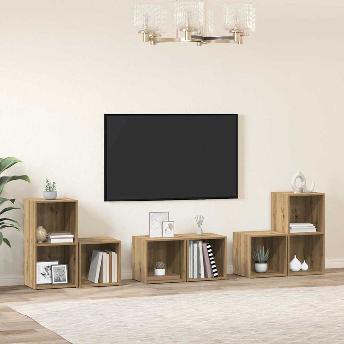 Set comodă TV Pe perete 6 pcs Stejar Artizanal Lemn compozit - WALTI WALTI