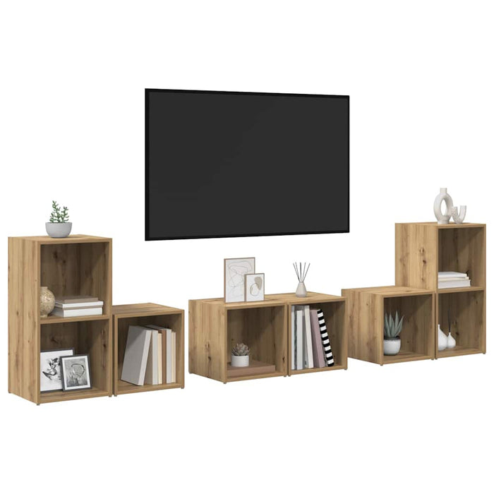 Set comodă TV Pe perete 6 pcs Stejar Artizanal Lemn compozit - WALTI WALTI