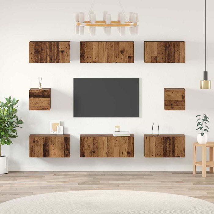 Set comodă TV Pe perete 8 pcs Lemn Vechi Lemn compozit - WALTI WALTI