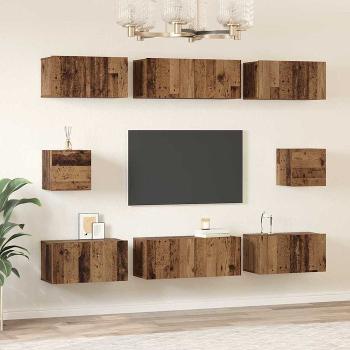 Set comodă TV Pe perete 8 pcs Lemn Vechi Lemn compozit - WALTI WALTI