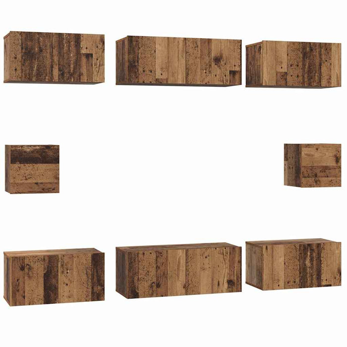 Set comodă TV Pe perete 8 pcs Lemn Vechi Lemn compozit - WALTI WALTI