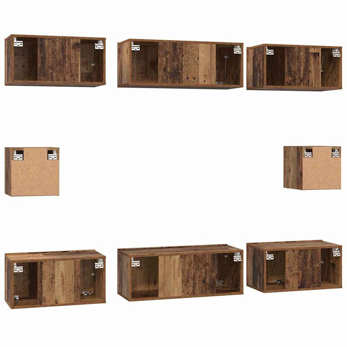 Set comodă TV Pe perete 8 pcs Lemn Vechi Lemn compozit - WALTI WALTI