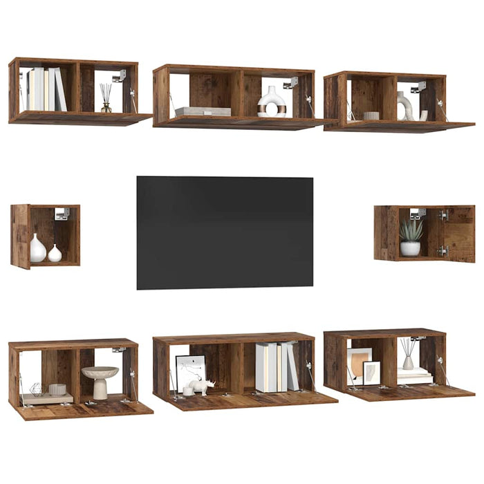 Set comodă TV Pe perete 8 pcs Lemn Vechi Lemn compozit - WALTI WALTI
