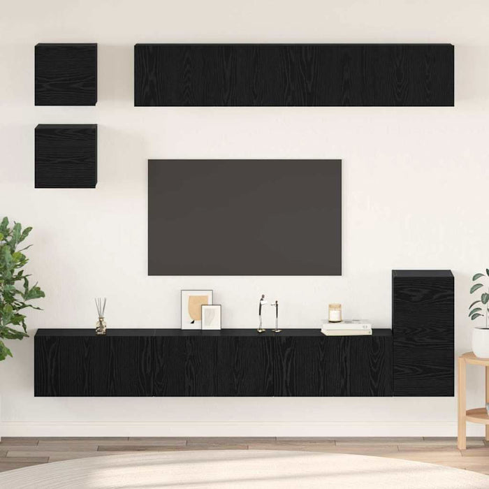 Set comodă TV Pe perete 8 pcs Stejar Negru Lemn compozit - WALTI WALTI