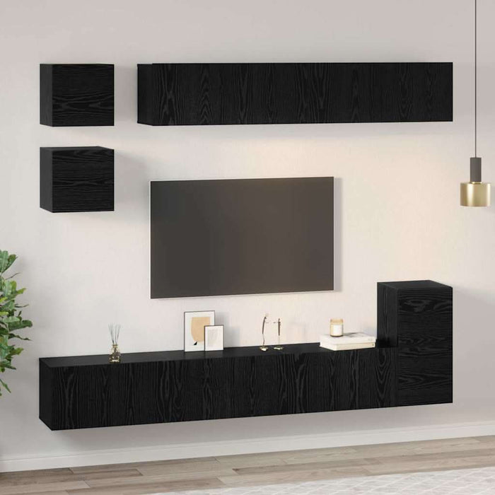 Set comodă TV Pe perete 8 pcs Stejar Negru Lemn compozit - WALTI WALTI