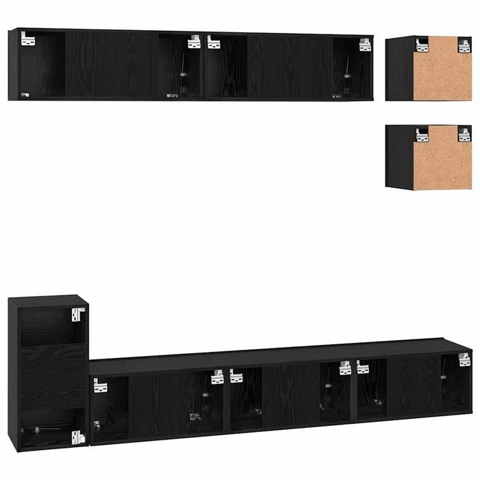 Set comodă TV Pe perete 8 pcs Stejar Negru Lemn compozit - WALTI WALTI