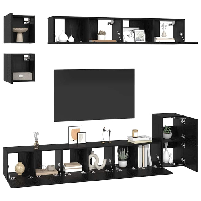 Set comodă TV Pe perete 8 pcs Stejar Negru Lemn compozit - WALTI WALTI