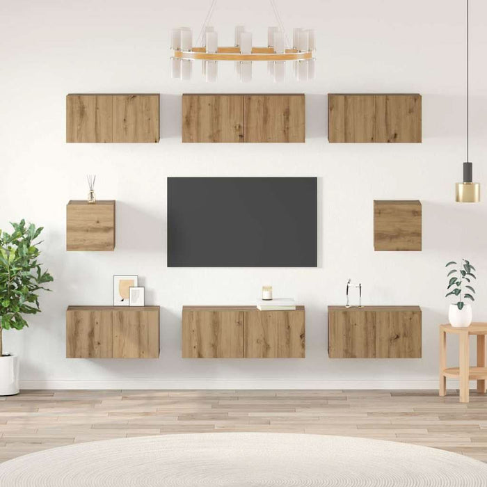 Set comodă TV Pe perete 8 pcs Stejar Artizanal Lemn compozit - WALTI WALTI