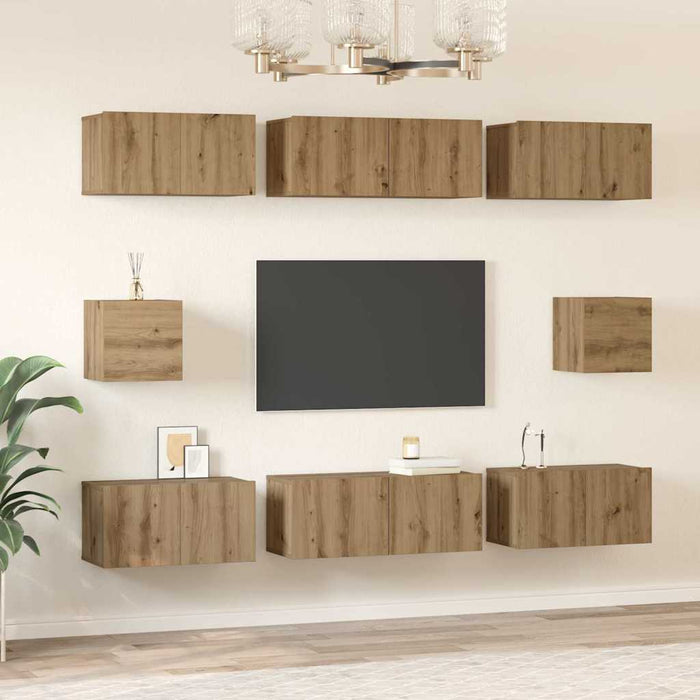 Set comodă TV Pe perete 8 pcs Stejar Artizanal Lemn compozit - WALTI WALTI