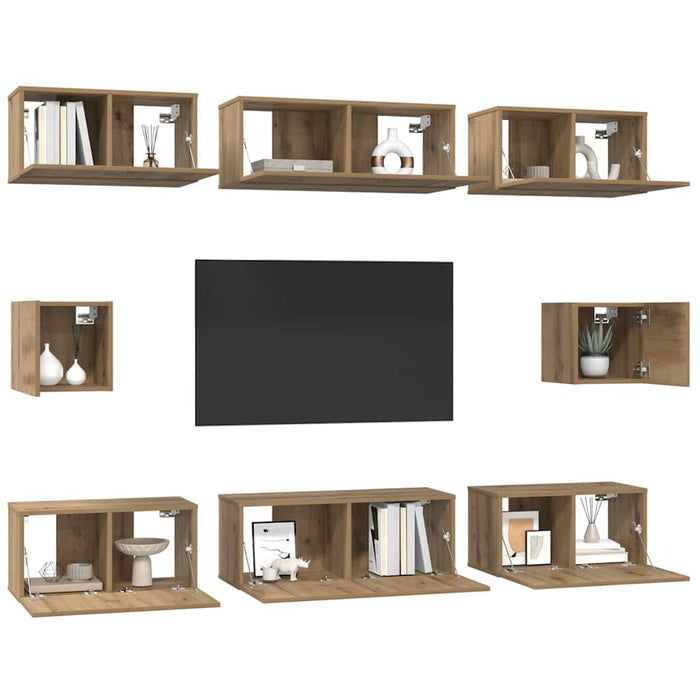 Set comodă TV Pe perete 8 pcs Stejar Artizanal Lemn compozit - WALTI WALTI