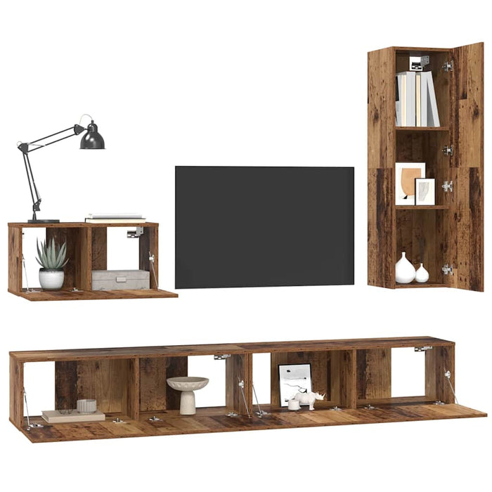 Set dulap TV cu raft Pe perete Altele cu depozitare cu ușă 4 pcs Lemn vechi Mediu Lemn compozit - WALTI WALTI