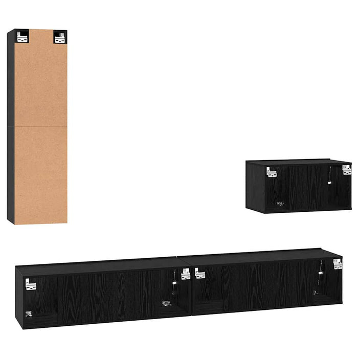 Dulap pentru TV pe Perete cu raft Altele cu depozitare cu ușă 4 pcs Stejar negru - WALTI WALTI