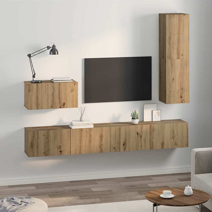 Dulap pentru TV pe Perete 4 pcs Stejar Artizanal Lemn compozit - WALTI WALTI