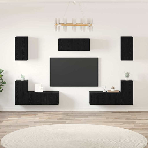 Set comodă TV cu raft Altele cu depozitare cu ușă 7 pcs Stejar negru Lemn compozit - WALTI WALTI