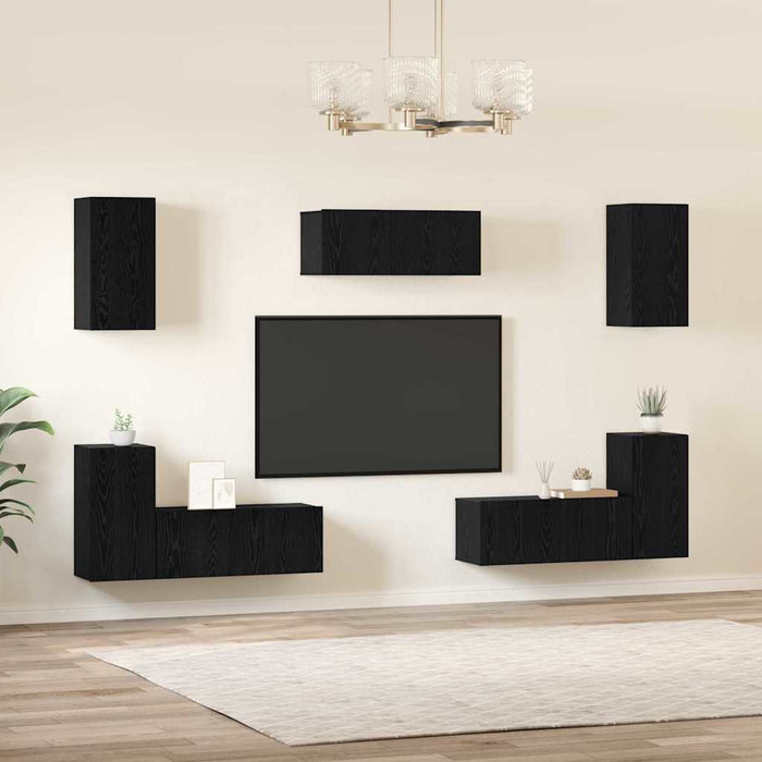 Set comodă TV cu raft Altele cu depozitare cu ușă 7 pcs Stejar negru Lemn compozit - WALTI WALTI