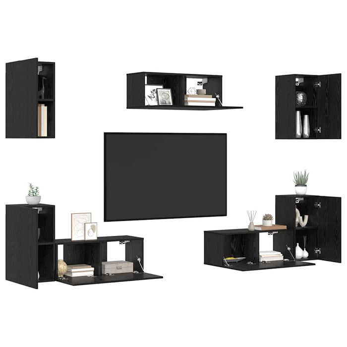 Set comodă TV cu raft Altele cu depozitare cu ușă 7 pcs Stejar negru Lemn compozit - WALTI WALTI