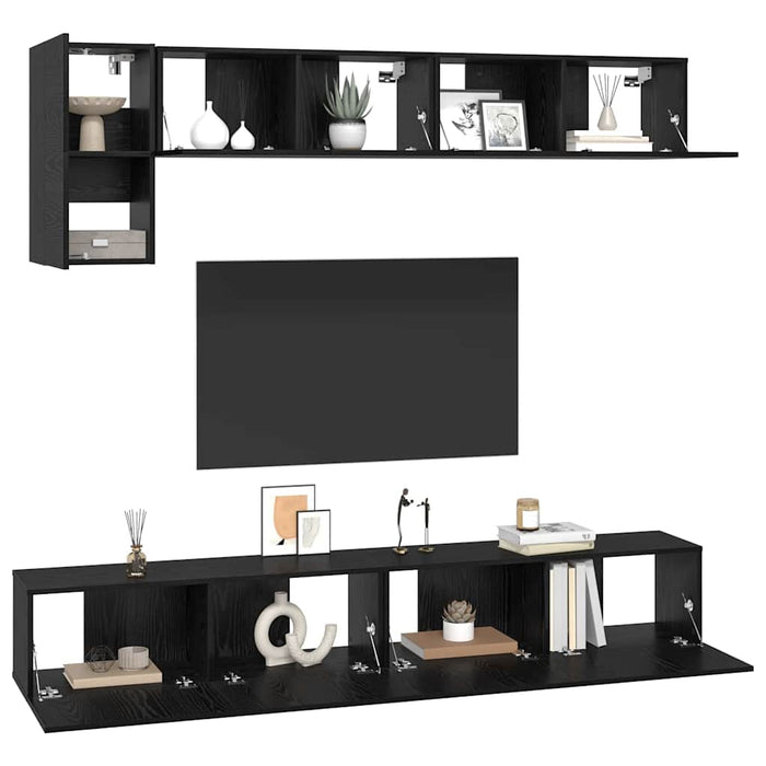 Set comodă TV 5 pcs Stejar negru 100 x 30 x 30 cm Lemn compozit - WALTI WALTI