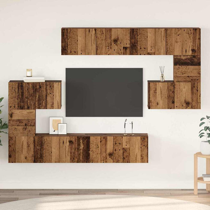 Set comodă TV Pe perete 8 pcs Lemn Vechi Lemn compozit - WALTI WALTI