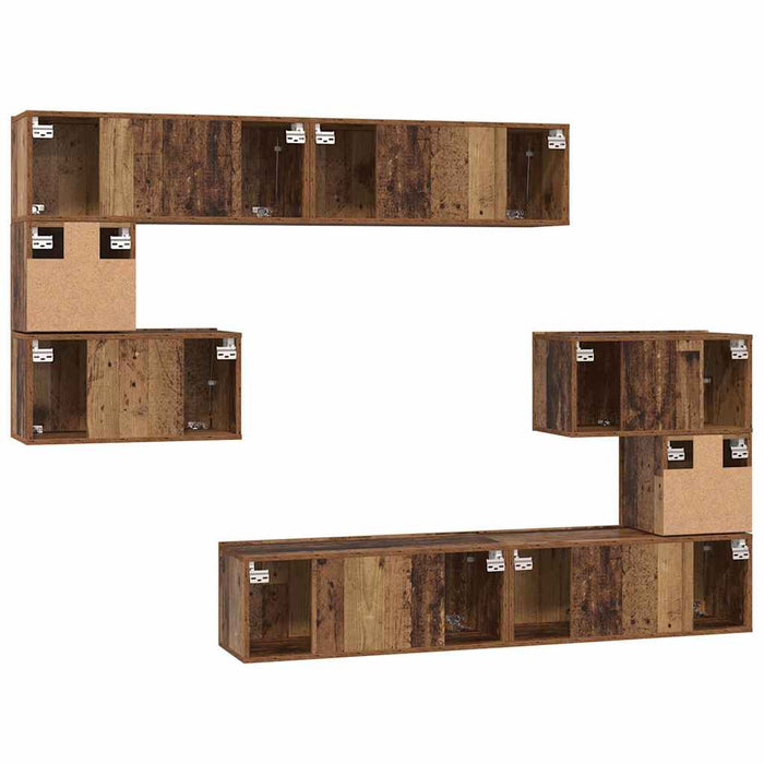 Set comodă TV Pe perete 8 pcs Lemn Vechi Lemn compozit - WALTI WALTI