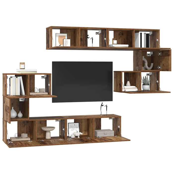 Set comodă TV Pe perete 8 pcs Lemn Vechi Lemn compozit - WALTI WALTI
