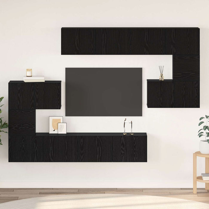 Set comodă TV Pe perete 8 pcs Stejar Negru Lemn compozit - WALTI WALTI
