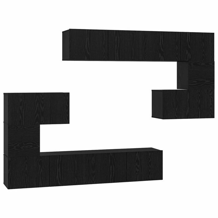 Set comodă TV Pe perete 8 pcs Stejar Negru Lemn compozit - WALTI WALTI