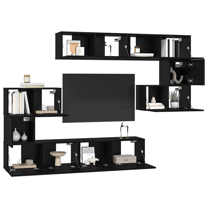 Set comodă TV Pe perete 8 pcs Stejar Negru Lemn compozit - WALTI WALTI