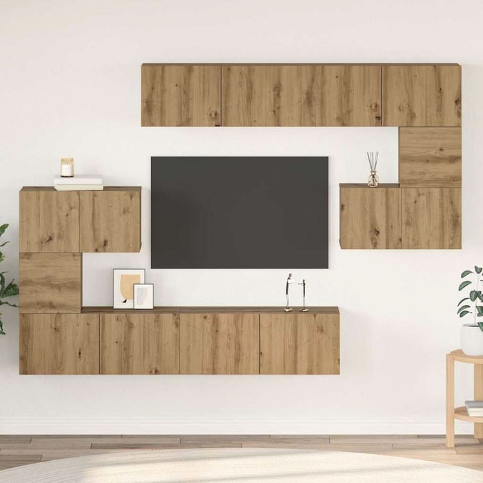 Set comodă TV Pe perete 8 pcs Stejar Artizanal Lemn compozit - WALTI WALTI