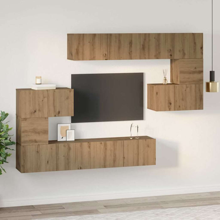 Set comodă TV Pe perete 8 pcs Stejar Artizanal Lemn compozit - WALTI WALTI