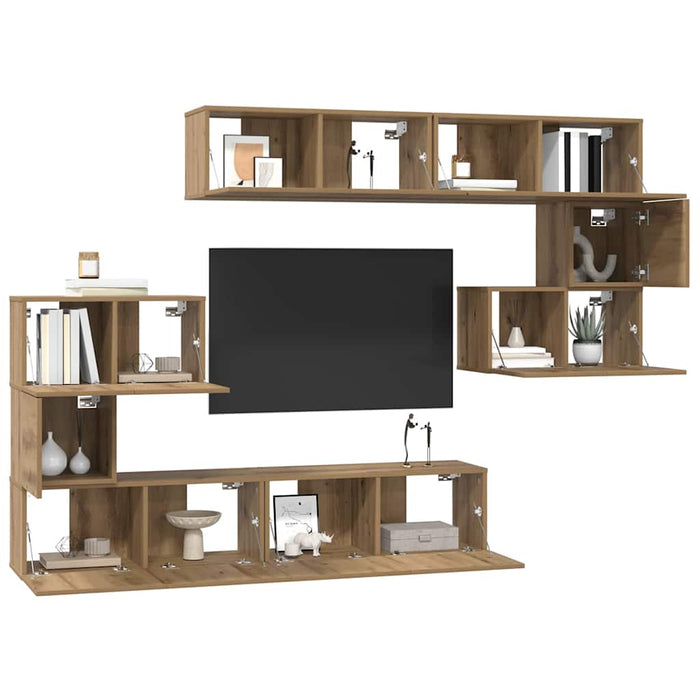Set comodă TV Pe perete 8 pcs Stejar Artizanal Lemn compozit - WALTI WALTI