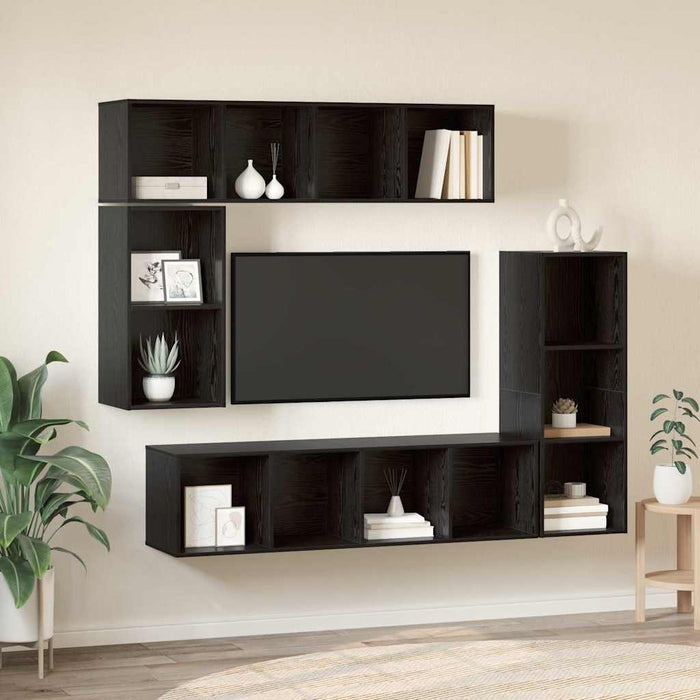 Set comodă TV cu depozitare 4 pcs Stejar negru Lemn compozit - WALTI WALTI