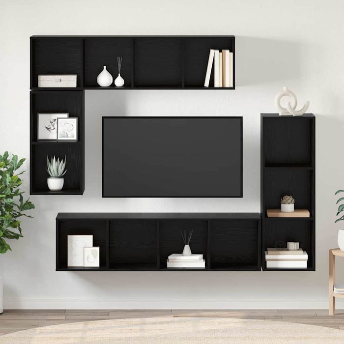 Set comodă TV cu depozitare 4 pcs Stejar negru Lemn compozit - WALTI WALTI