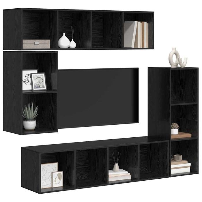 Set comodă TV cu depozitare 4 pcs Stejar negru Lemn compozit - WALTI WALTI