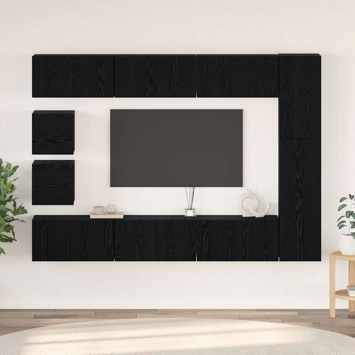 Set comodă TV Pe perete 10 pcs Stejar Negru Lemn compozit - WALTI WALTI
