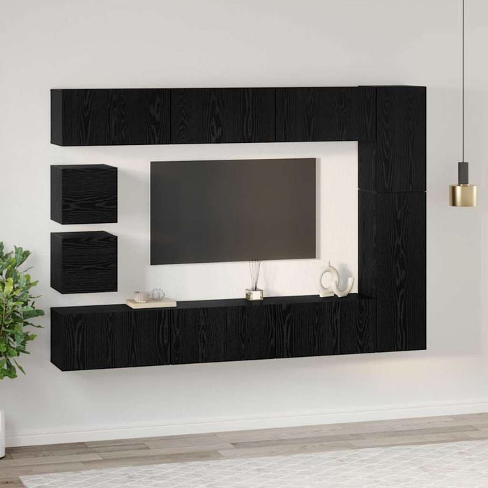 Set comodă TV Pe perete 10 pcs Stejar Negru Lemn compozit - WALTI WALTI
