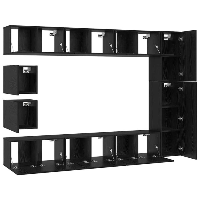 Set comodă TV Pe perete 10 pcs Stejar Negru Lemn compozit - WALTI WALTI