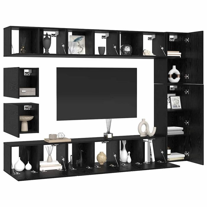 Set comodă TV Pe perete 10 pcs Stejar Negru Lemn compozit - WALTI WALTI